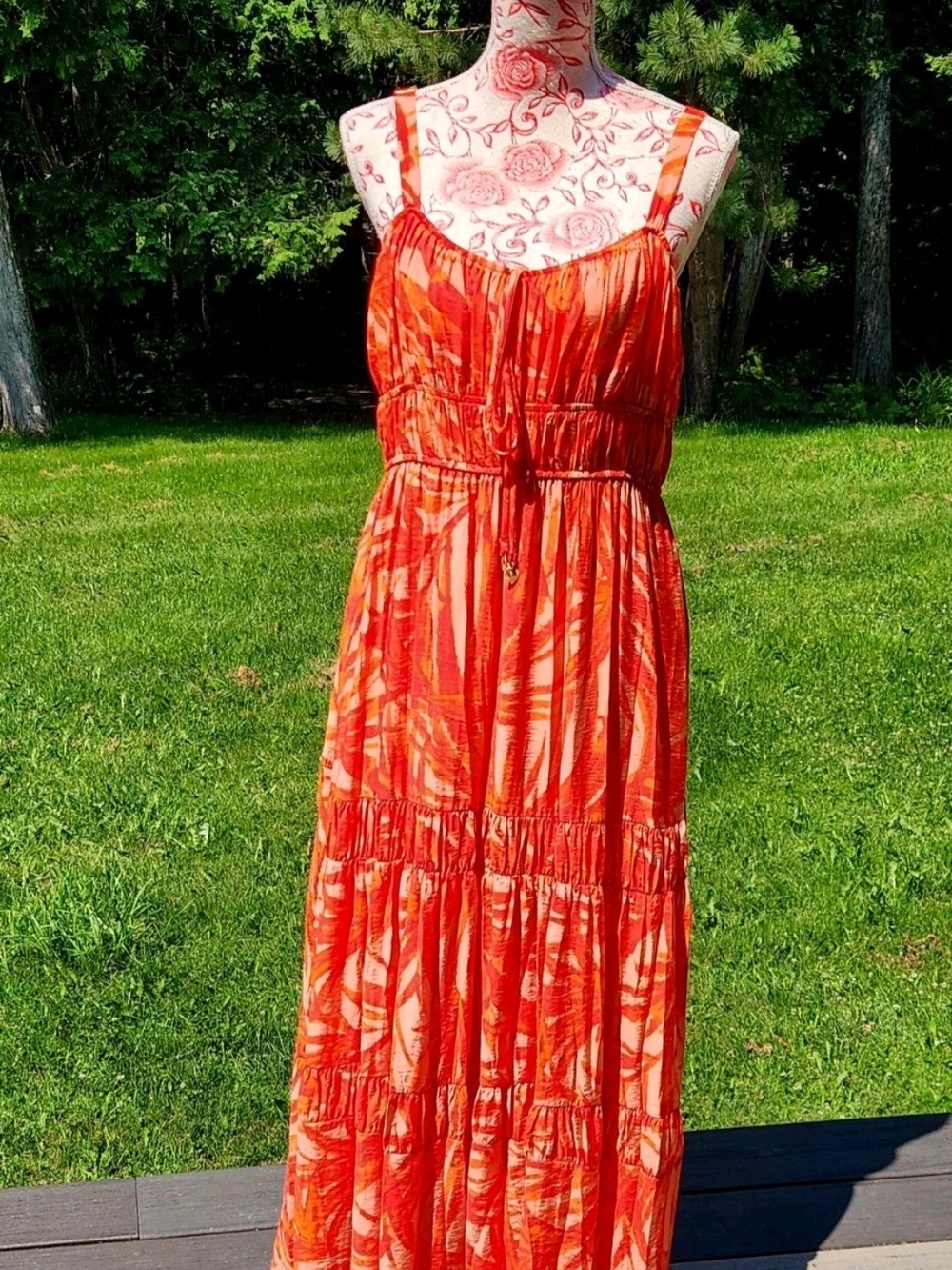 Taylor Orange Printed Tiered Sundress Maxi